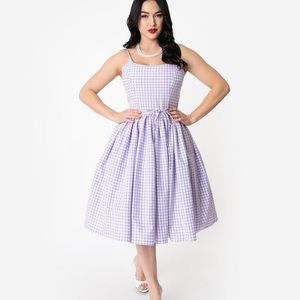 Bernie Dexter lavender gingham kaelyn dress size L EUC